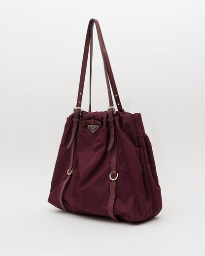 90s PRADA Tessuto Maroon Drawstring Bag