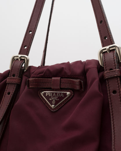 90s PRADA Tessuto Maroon Drawstring Bag