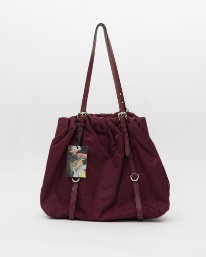 90s PRADA Tessuto Maroon Drawstring Bag