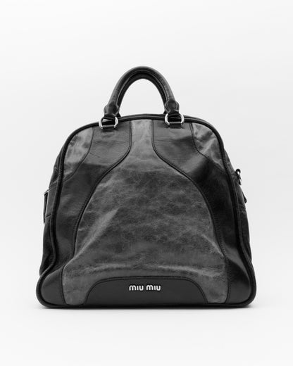 2000s MIU MIU Distressed Two-Tone Leather Bowler Bag