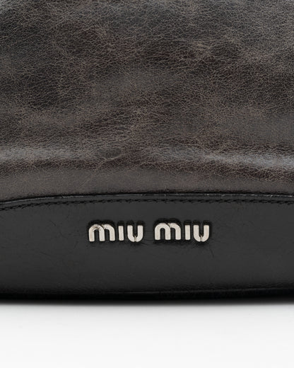 2000s MIU MIU Distressed Two-Tone Leather Bowler Bag