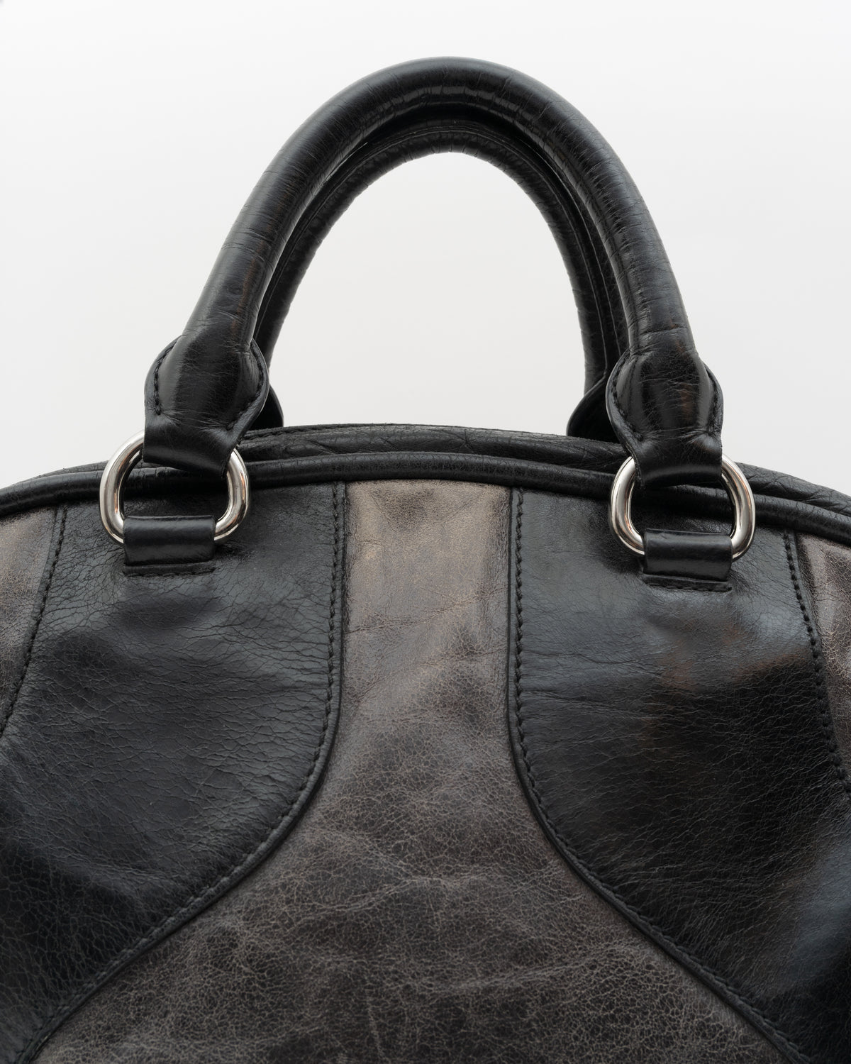 2000s MIU MIU Distressed Two-Tone Leather Bowler Bag