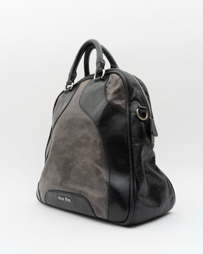 2000s MIU MIU Distressed Two-Tone Leather Bowler Bag