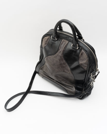 2000s MIU MIU Distressed Two-Tone Leather Bowler Bag
