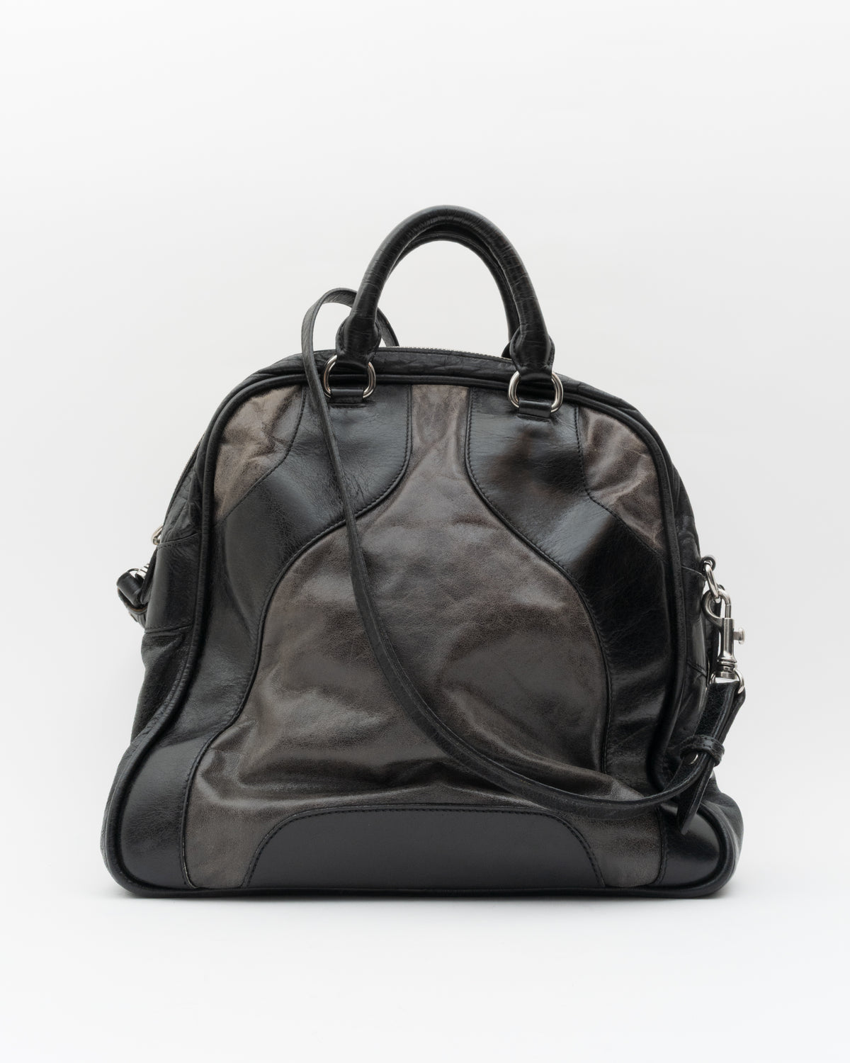 2000s MIU MIU Distressed Two-Tone Leather Bowler Bag