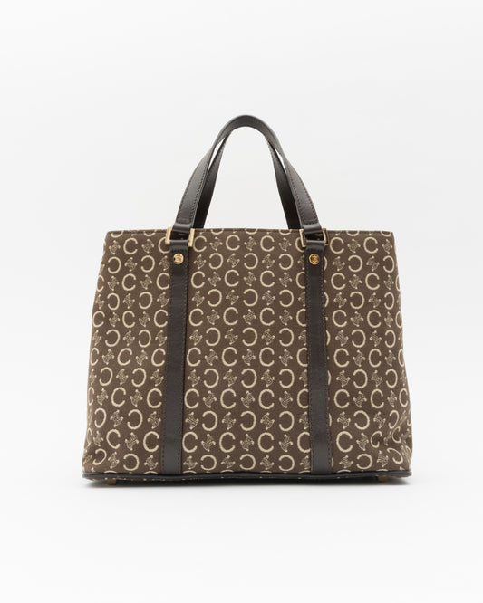 90s CELINE C Macadam Canvas Leather Small Tote Bag