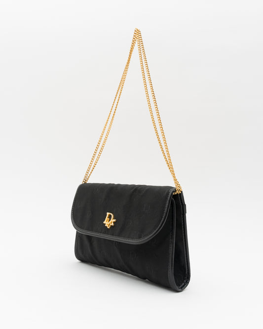 80s CHRISTIAN DIOR Trotter Monogram Black Canvas Chain Bag