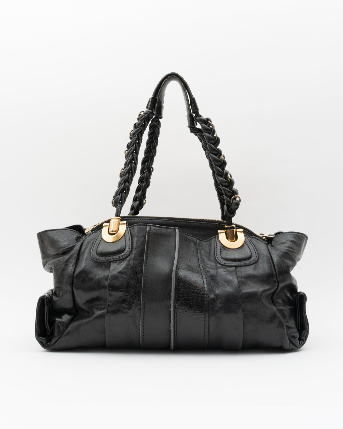 2000s CHLOE Heloise Black Leather Braided Handle Satchel Bag