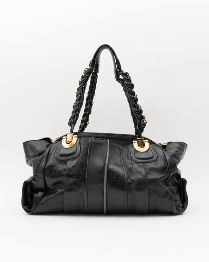 2000s CHLOE Heloise Black Leather Braided Handle Satchel Bag