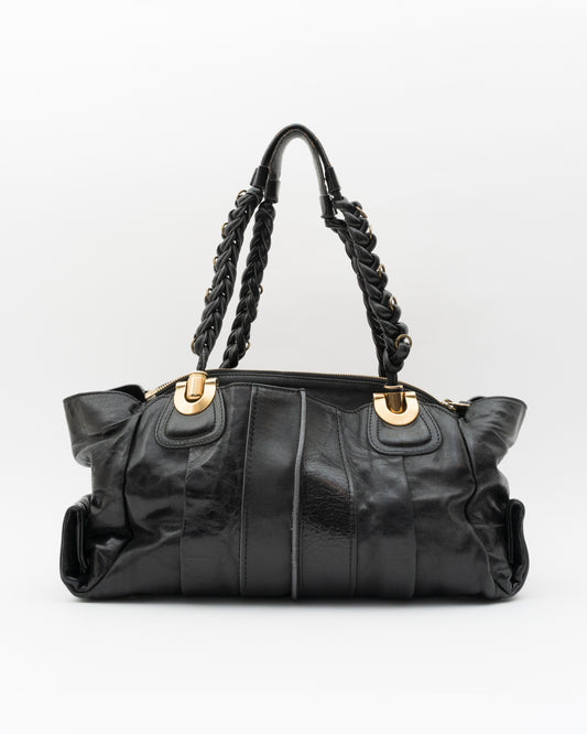 2000s CHLOE Heloise Black Leather Braided Handle Satchel Bag
