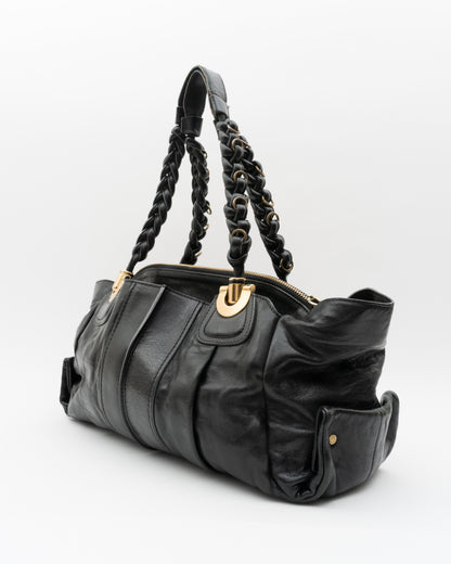 2000s CHLOE Heloise Black Leather Braided Handle Satchel Bag