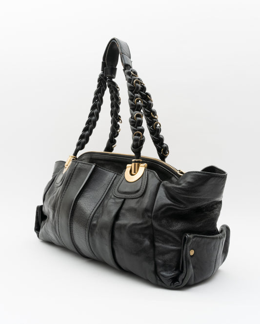 2000s CHLOE Heloise Black Leather Braided Handle Satchel Bag