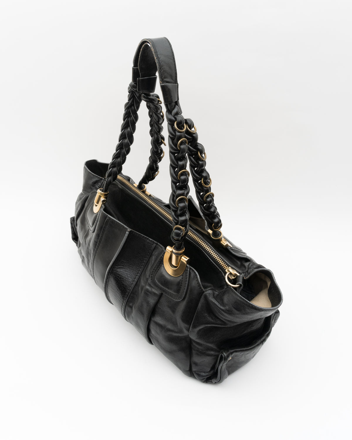 2000s CHLOE Heloise Black Leather Braided Handle Satchel Bag
