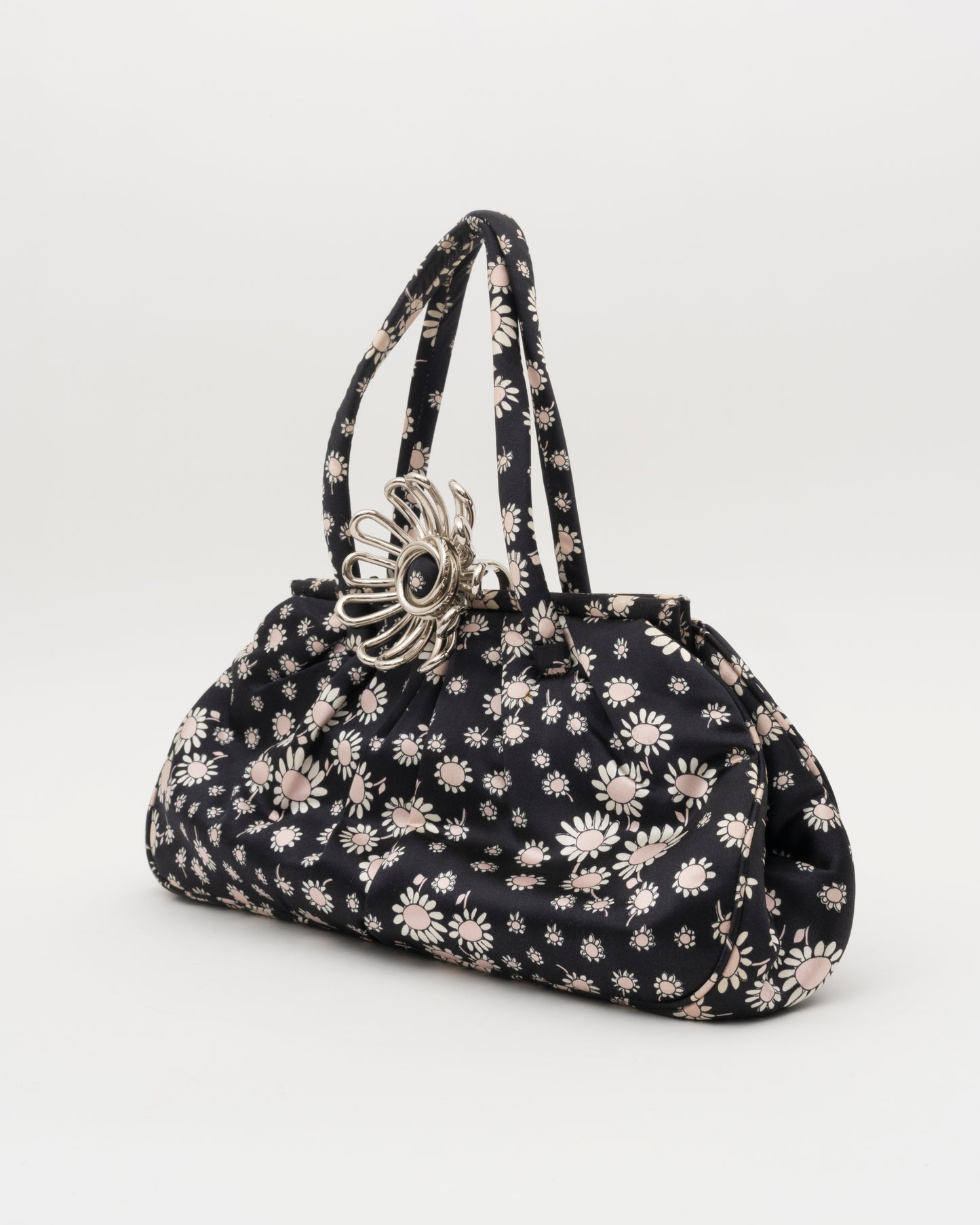 2000s MIU MIU Navy Silk Flower Bag