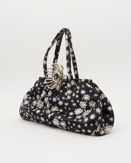 2000s MIU MIU Navy Silk Flower Bag