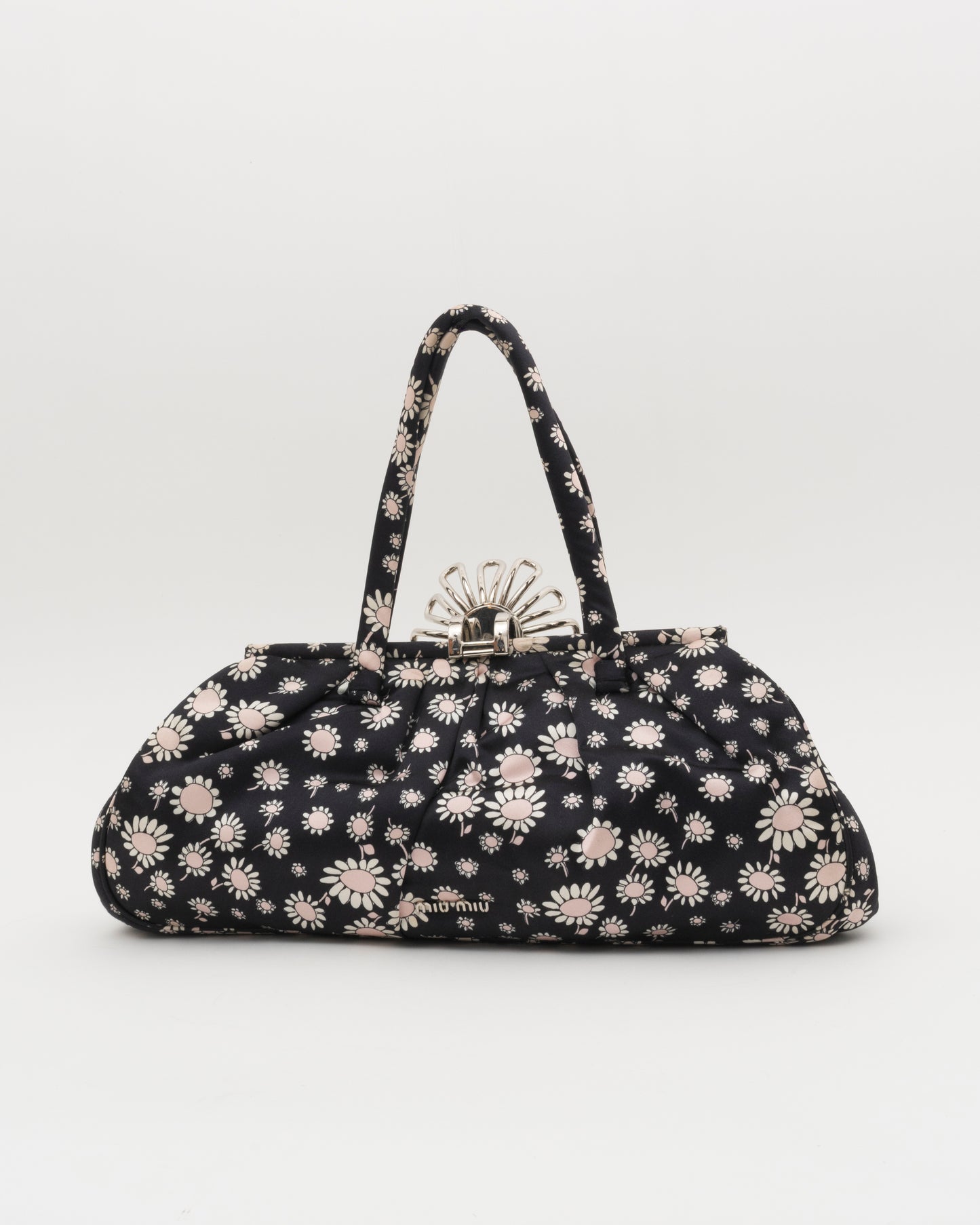 2000s MIU MIU Navy Silk Flower Bag