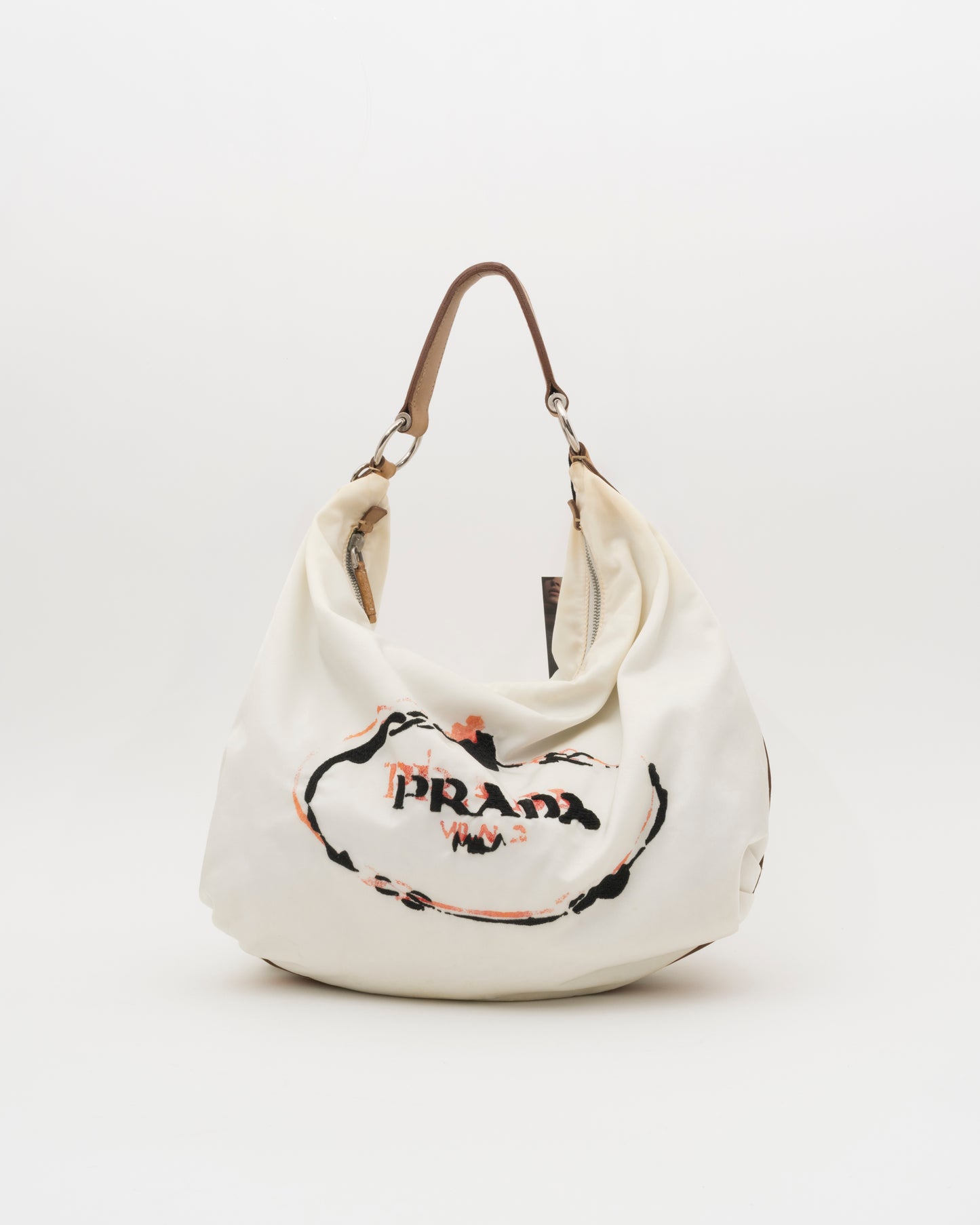 2000s PRADA Limited-Edition "Print & Sketch Embroidery" Tessuto Hobo Bag (as is)
