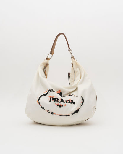 2000s PRADA Limited-Edition "Print & Sketch Embroidery" Tessuto Hobo Bag (as is)
