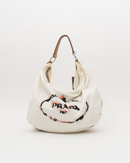 2000s PRADA Limited-Edition "Print & Sketch Embroidery" Tessuto Hobo Bag (as is)