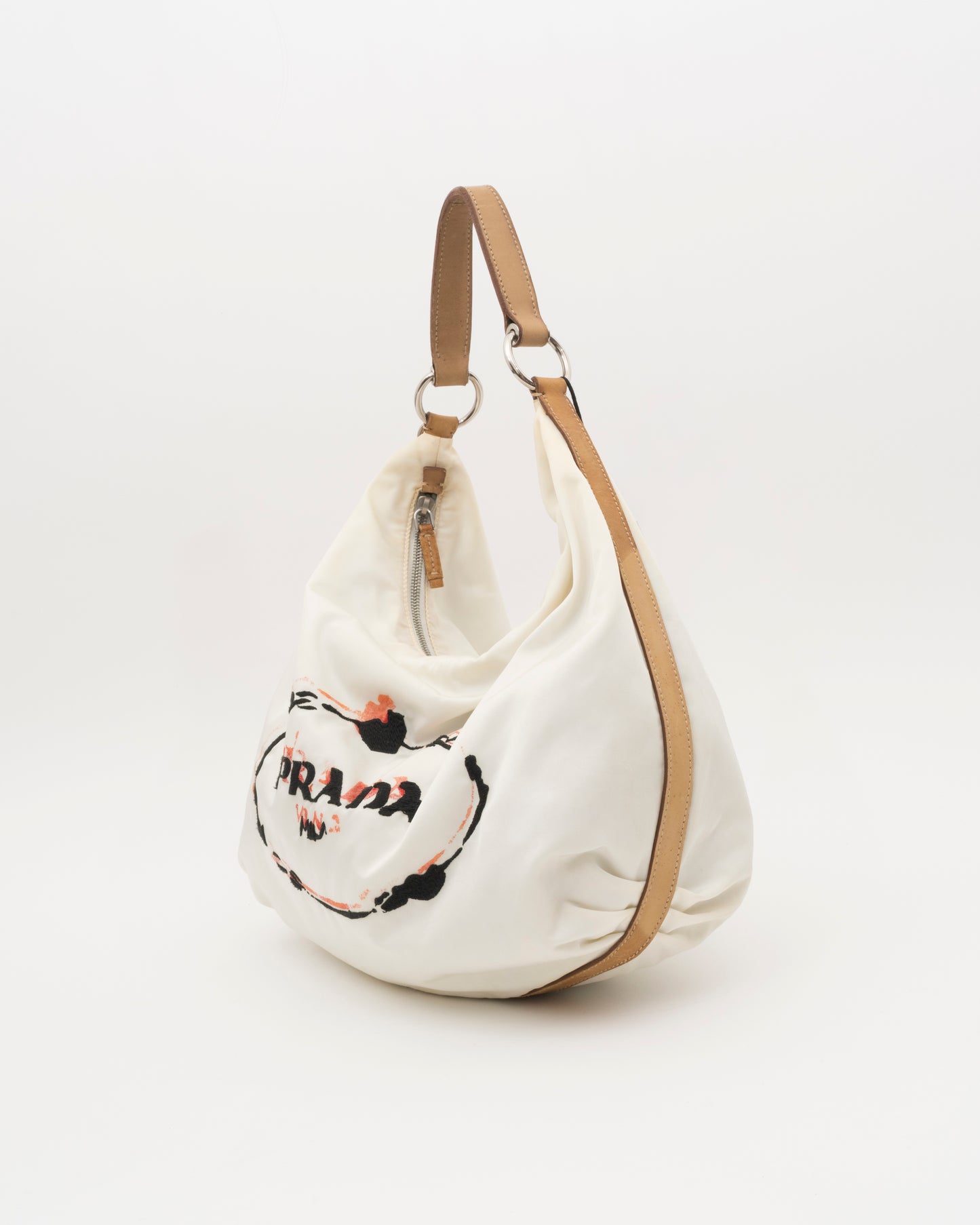 2000s PRADA Limited-Edition "Print & Sketch Embroidery" Tessuto Hobo Bag (as is)