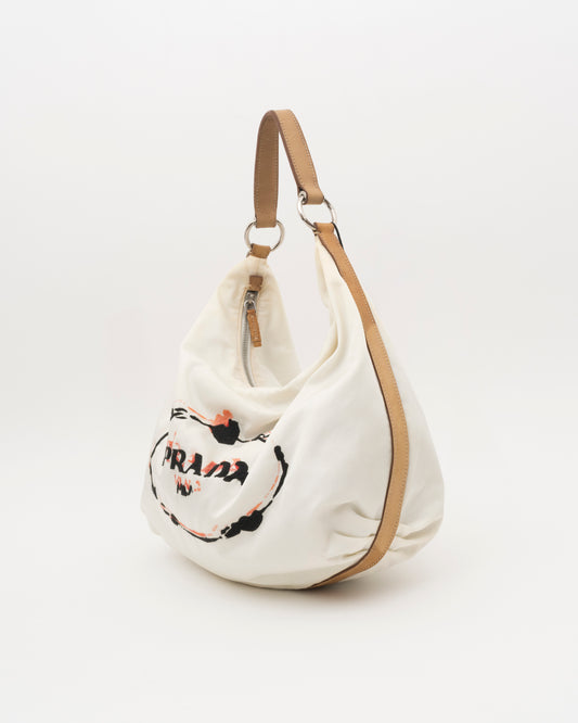 2000s PRADA Limited-Edition "Print & Sketch Embroidery" Tessuto Hobo Bag (as is)