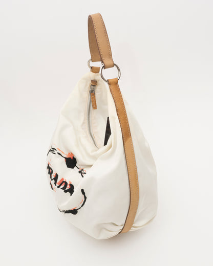 2000s PRADA Limited-Edition "Print & Sketch Embroidery" Tessuto Hobo Bag (as is)