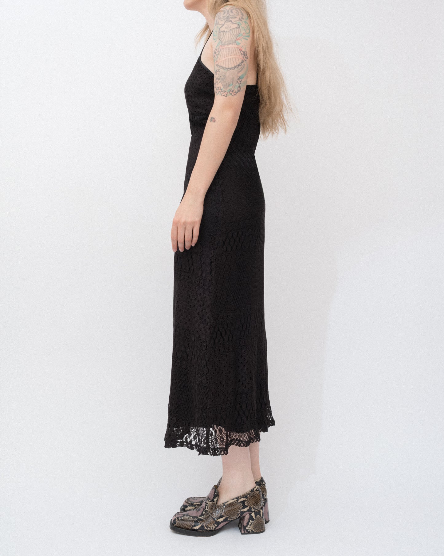 Vintage 90s Black Lace Slip Dress (M)