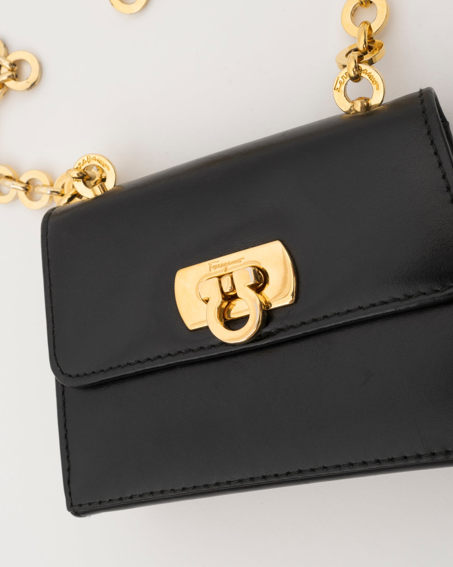 2000s SALVATORE FERRAGAMO Black Leather Gancini Mini Bag