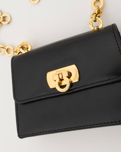 2000s SALVATORE FERRAGAMO Black Leather Gancini Mini Bag