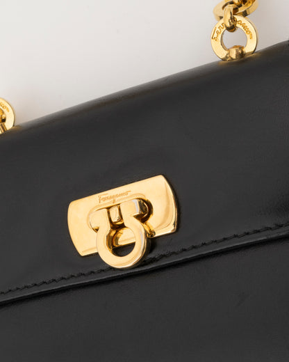 2000s SALVATORE FERRAGAMO Black Leather Gancini Mini Bag