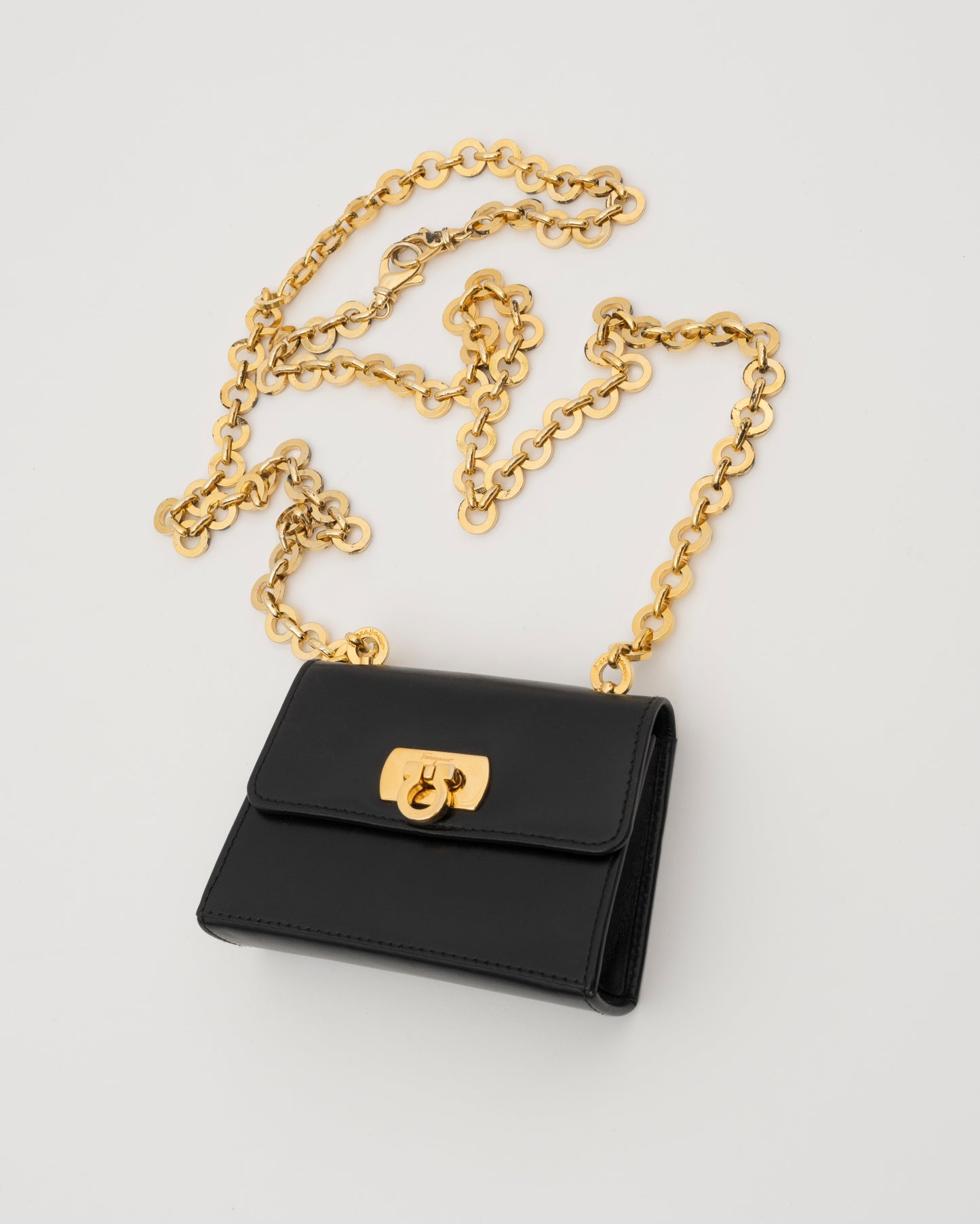 2000s SALVATORE FERRAGAMO Black Leather Gancini Mini Bag