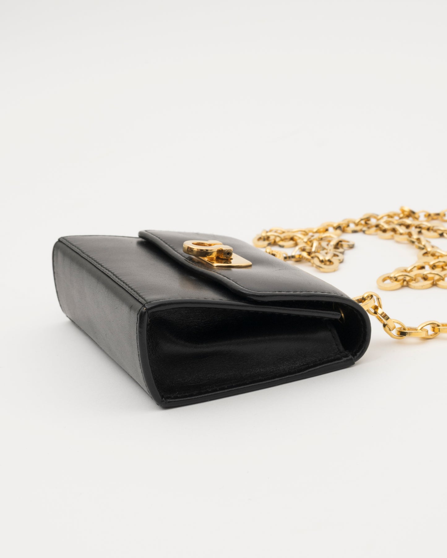 2000s SALVATORE FERRAGAMO Black Leather Gancini Mini Bag