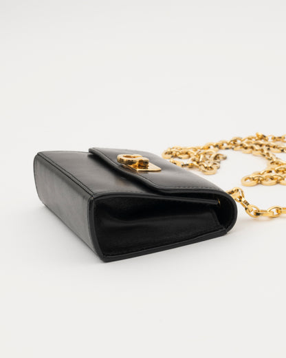 2000s SALVATORE FERRAGAMO Black Leather Gancini Mini Bag