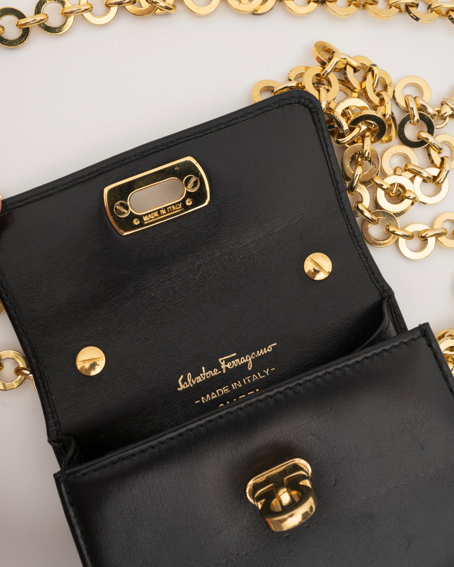 2000s SALVATORE FERRAGAMO Black Leather Gancini Mini Bag