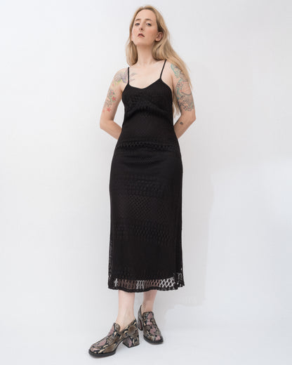 Vintage 90s Black Lace Slip Dress (M)