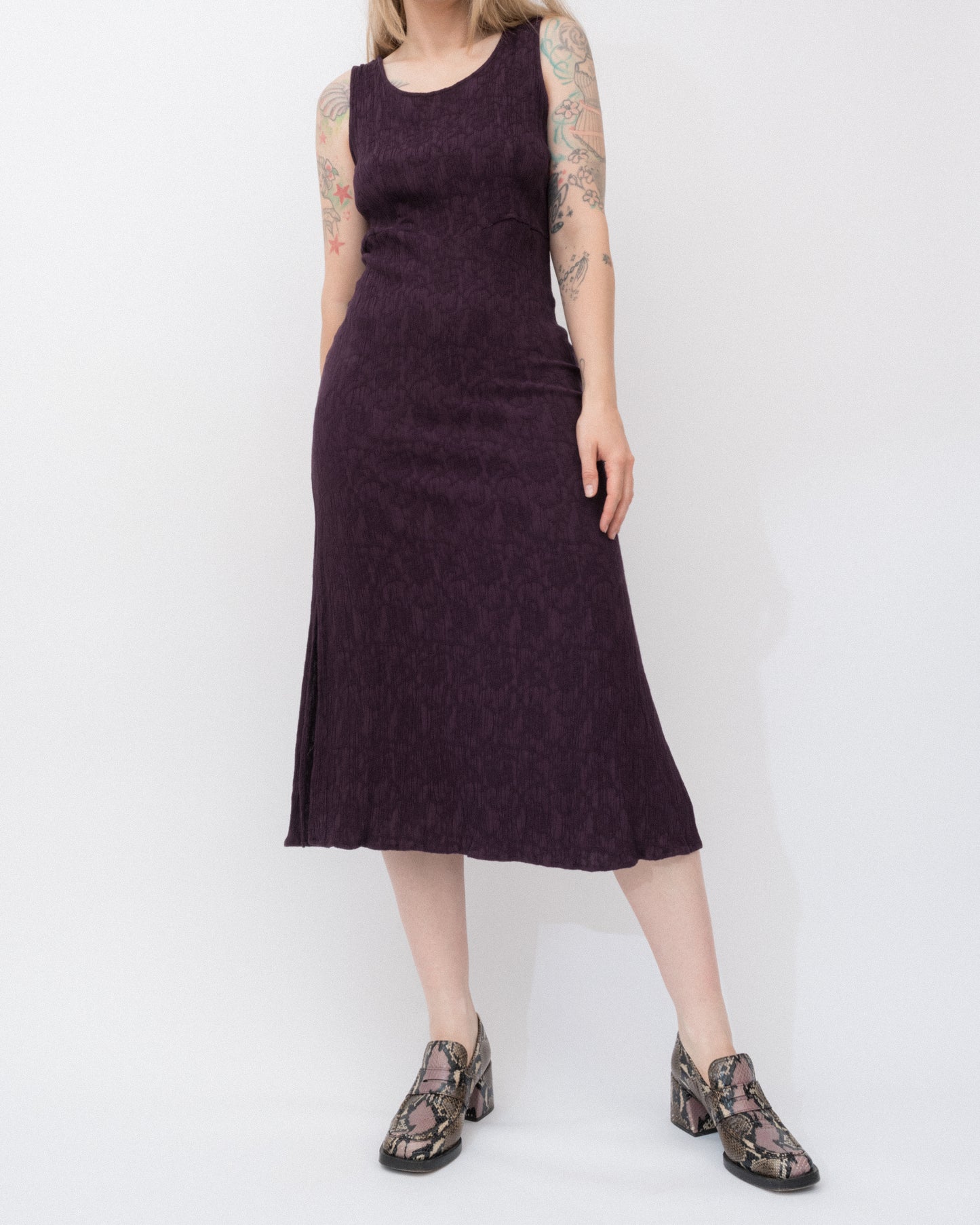 Vintage Aubergine Crinkle Dress (S/M)