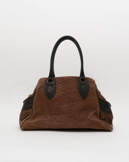 2000s FENDI Brown Leather Large Etniko Du Jour Bag