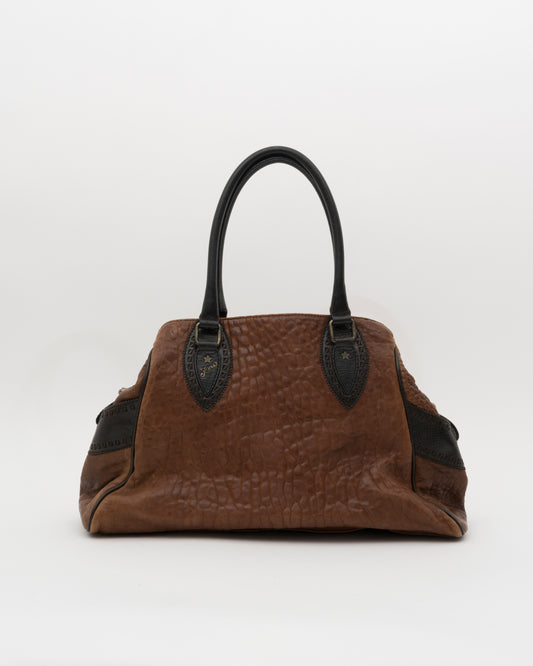 2000s FENDI Brown Leather Large Etniko Du Jour Bag