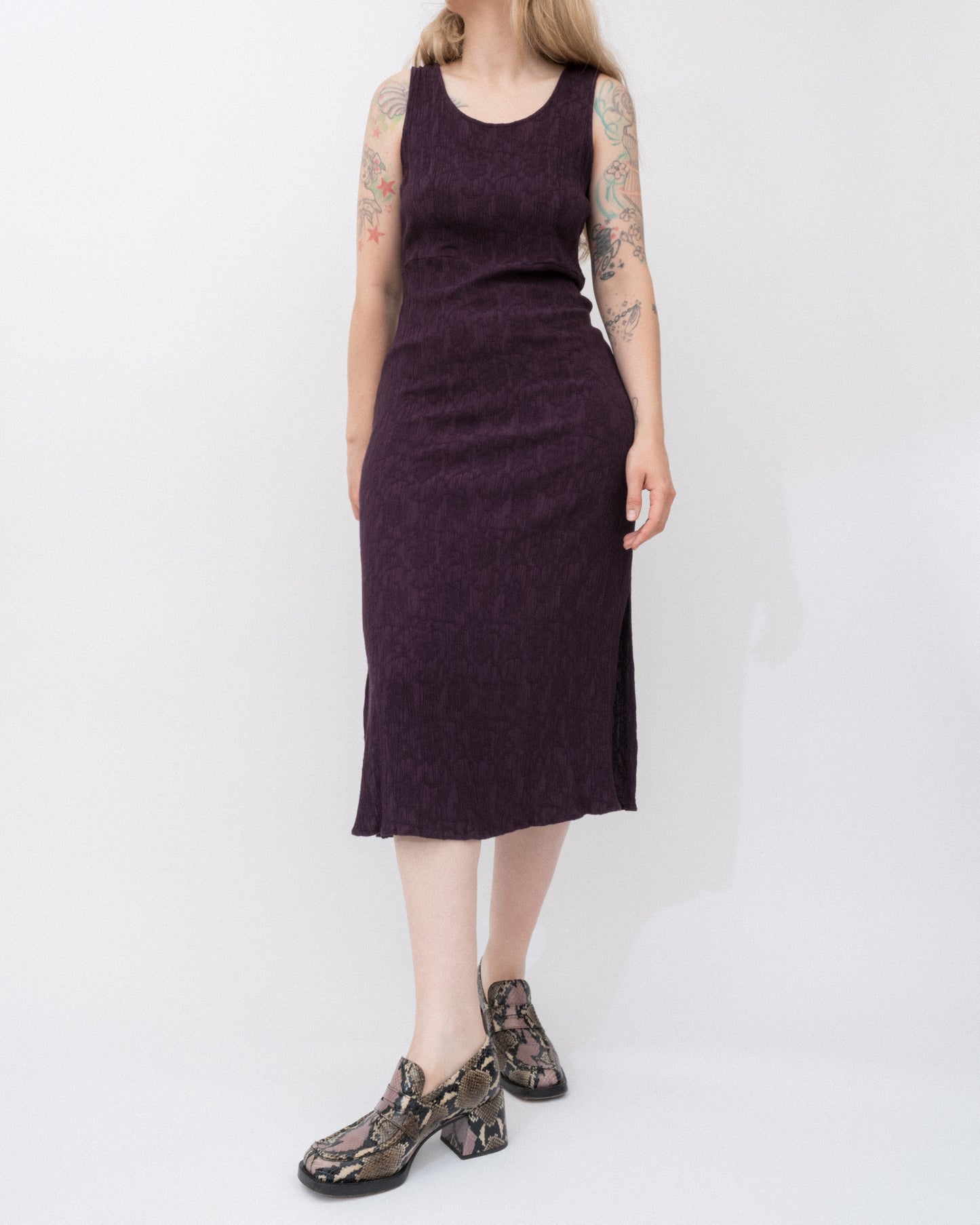 Vintage Aubergine Crinkle Dress (S/M)