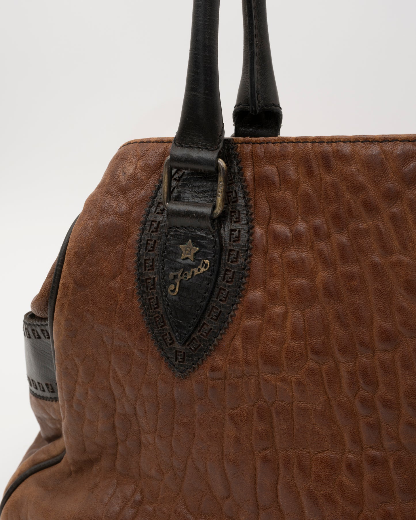 2000s FENDI Brown Leather Large Etniko Du Jour Bag
