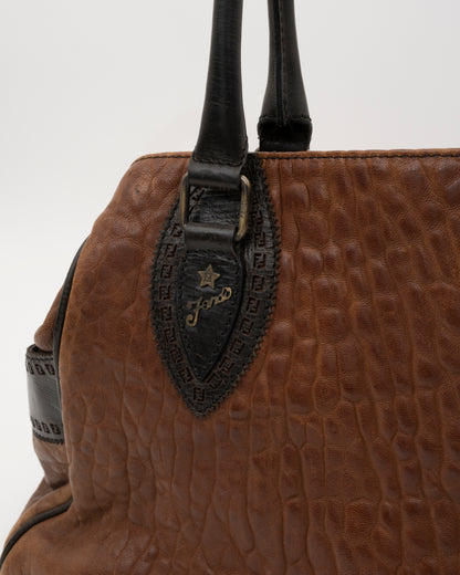 2000s FENDI Brown Leather Large Etniko Du Jour Bag