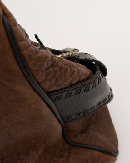 2000s FENDI Brown Leather Large Etniko Du Jour Bag