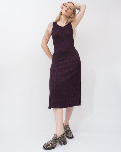 Vintage Aubergine Crinkle Dress (S/M)