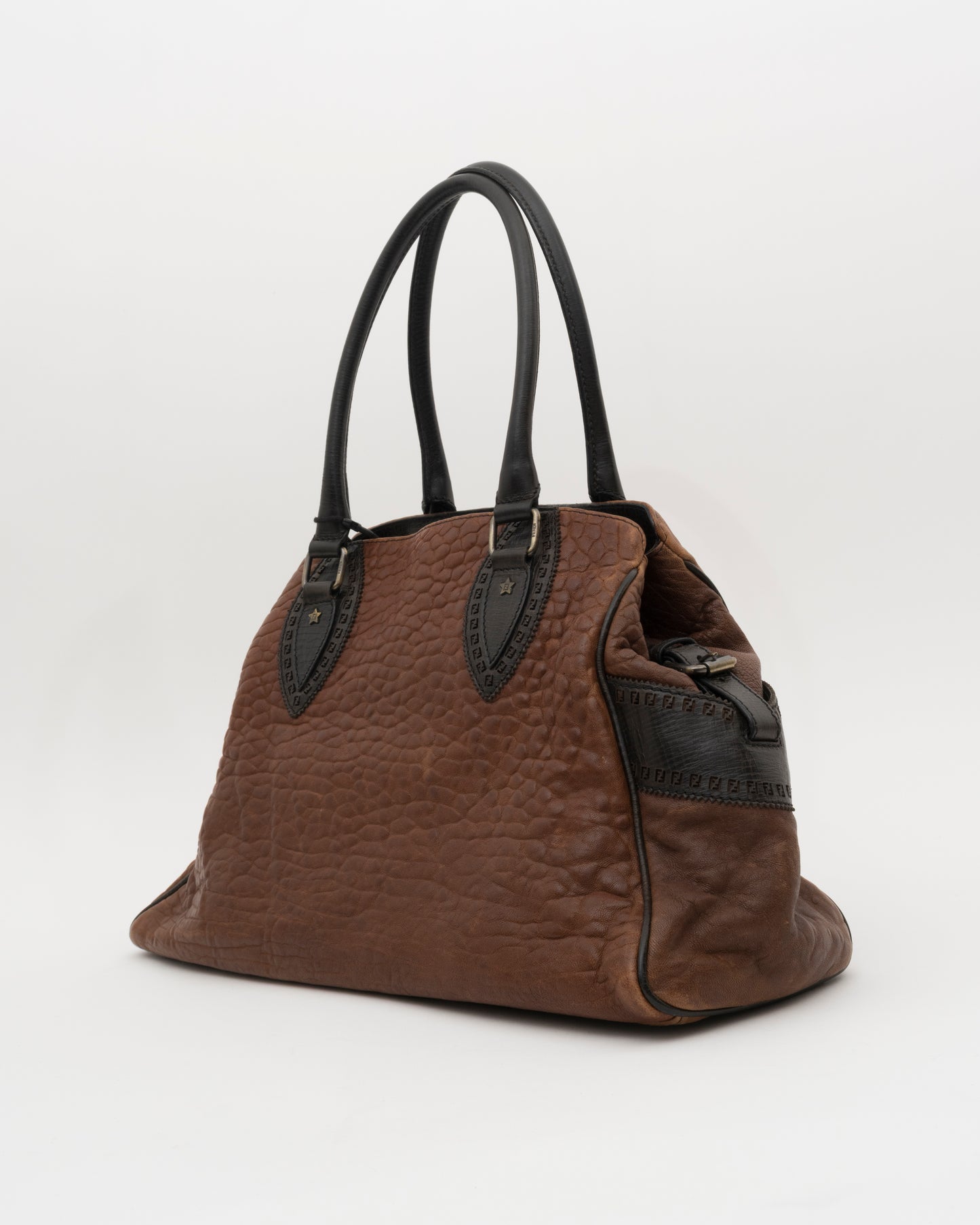 2000s FENDI Brown Leather Large Etniko Du Jour Bag