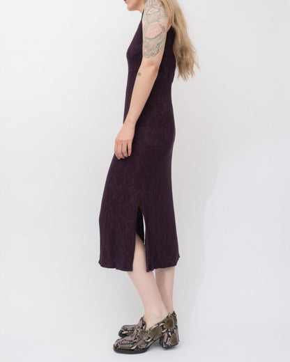 Vintage Aubergine Crinkle Dress (S/M)