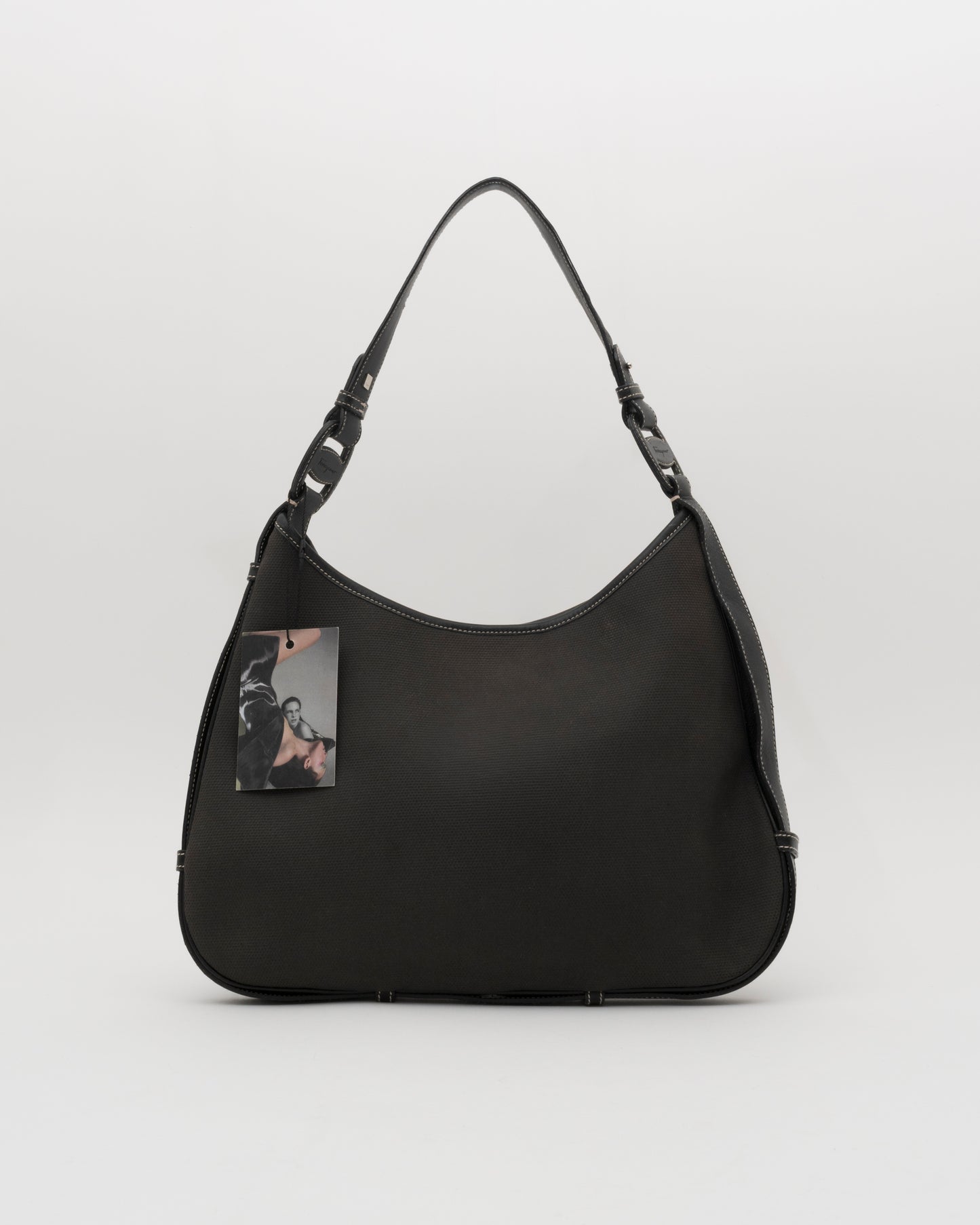 2000s SALVATORE FERRAGAMO Black Canvas + Leather Hobo Bag