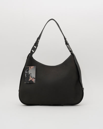 2000s SALVATORE FERRAGAMO Black Canvas + Leather Hobo Bag