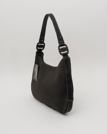 2000s SALVATORE FERRAGAMO Black Canvas + Leather Hobo Bag