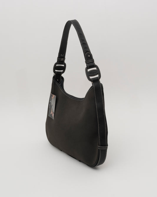 2000s SALVATORE FERRAGAMO Black Canvas + Leather Hobo Bag
