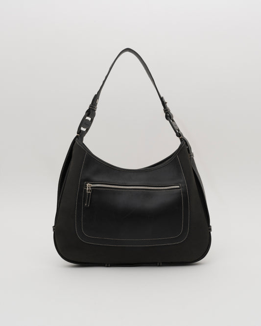 2000s SALVATORE FERRAGAMO Black Canvas + Leather Hobo Bag